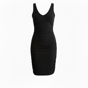 James Perse Ruched Tank Dress Black Bodycon Quiet Luxury Minimalist USA 2 = MED